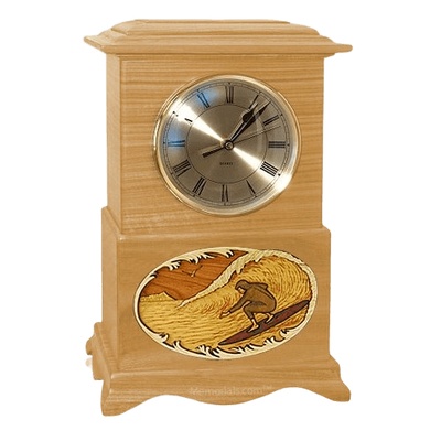 Surfing Clock Oak Cremation Urn