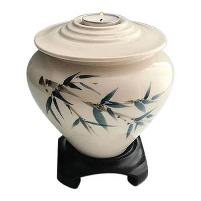 Teal Bamboo Pet Ceramic Urn