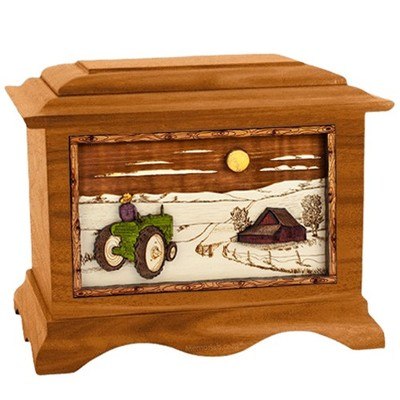 Tractor & Moon Mahogany Cremation Urn