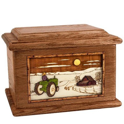 Tractor & Moon Walnut Memory Chest Cremation Urn