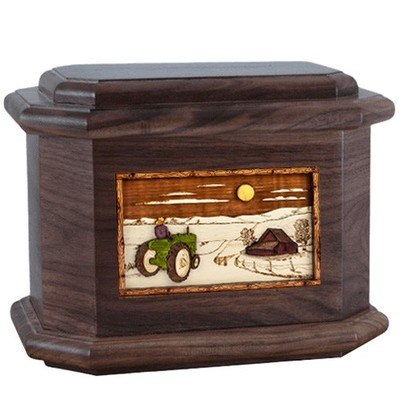 Tractor & Moon Walnut Octagon Cremation Urn