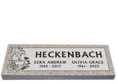 Tropical Hibiscus Companion Granite Headstone 36 x 12