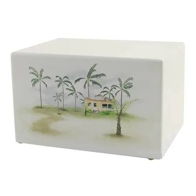 Tropical Painted Wooden Urn