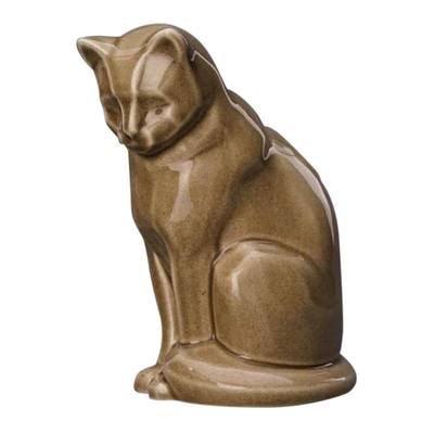 Upright Beige Ceramic Cat Urn