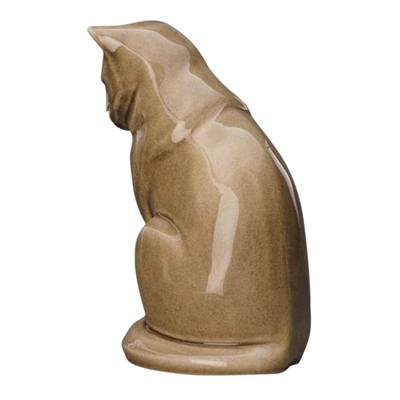 Upright Beige Ceramic Cat Urn