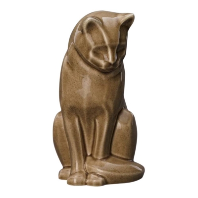 Upright Beige Ceramic Cat Urn