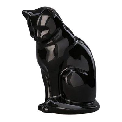 Upright Black Ceramic Cat Urn