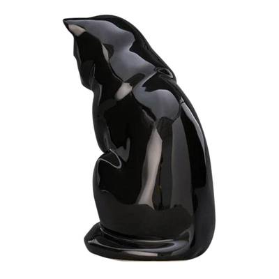 Upright Black Ceramic Cat Urn