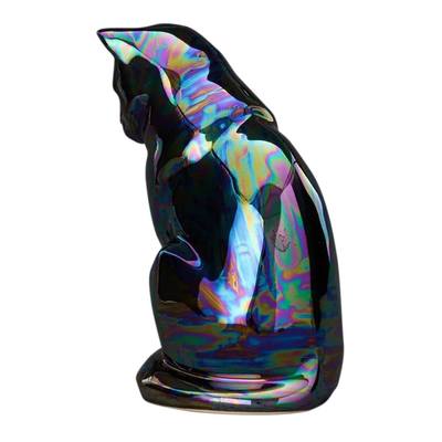 Upright Black Pearl Ceramic Cat Urn