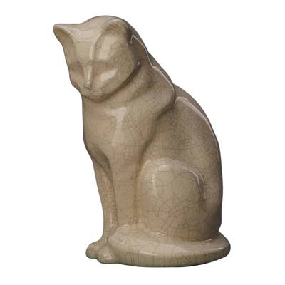 Upright Crackled Ceramic Cat Urn