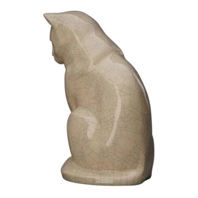 Upright Crackled Ceramic Cat Urn