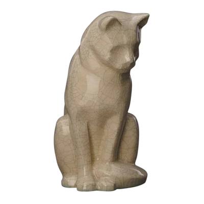 Upright Crackled Ceramic Cat Urn