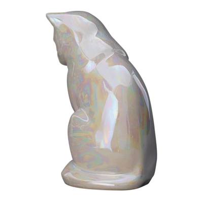Upright Pearl Ceramic Cat Urn