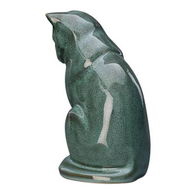 Upright Sage Ceramic Cat Urn