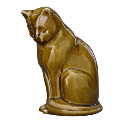 Upright Sand Ceramic Cat Urn