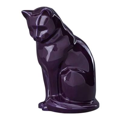 Upright Violet Ceramic Cat Urn