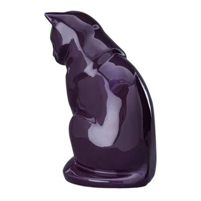 Upright Violet Ceramic Cat Urn