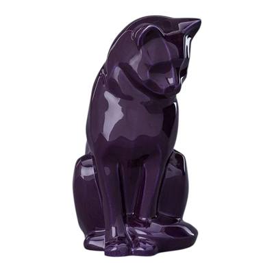 Upright Violet Ceramic Cat Urn