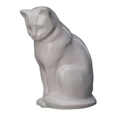 Upright White Ceramic Cat Urn