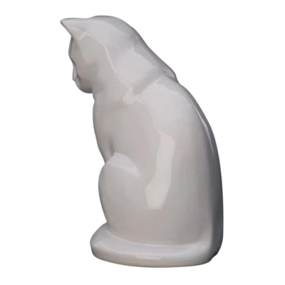 Upright White Ceramic Cat Urn