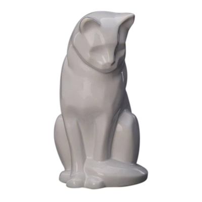 Upright White Ceramic Cat Urn