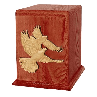 Love Birds Cherry Cremation Urn For Two