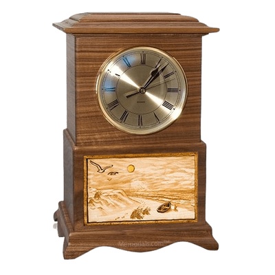 Walk on the Beach Clock Walnut Cremation Urn