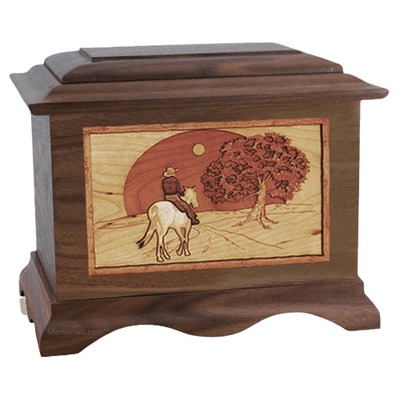 Horse & Moon Walnut Cremation Urn