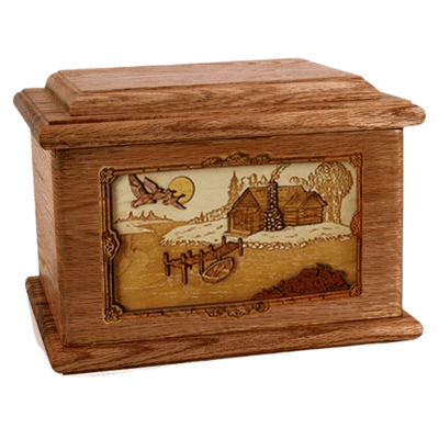 Rustic Paradise Walnut Memory Chest Cremation Urn