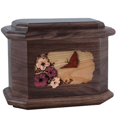 Butterfly Walnut Octagon Cremation Urn