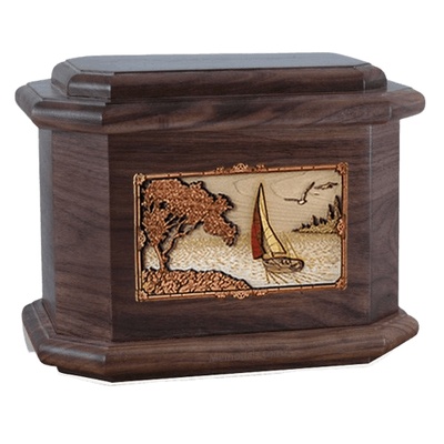 Sailboat Walnut Octagon Cremation Urn