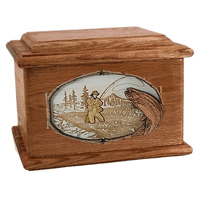 Fly Fishing Walnut Memory Chest Cremation Urn