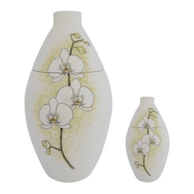 White Orchids Ceramic Cremation Urn