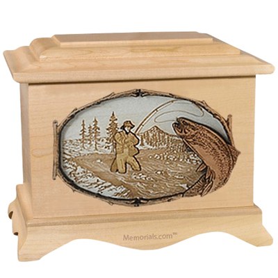 Fly Fishing Maple Cremation Urn