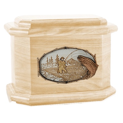Fly Fishing Maple Octagon Cremation Urn