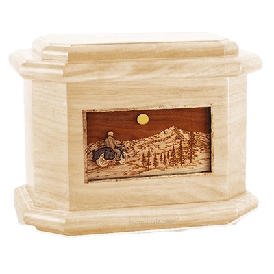 Motorcycle Mountains Maple Octagon Cremation Urn