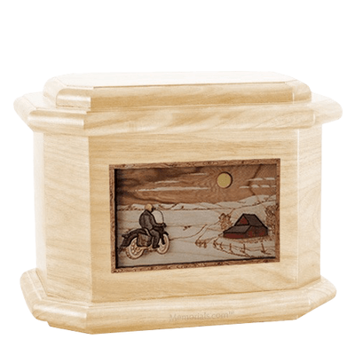 Motorcycle Moon Maple Octagon Cremation Urn