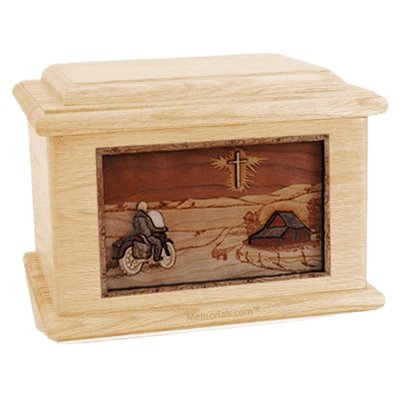 Motorcycle & Cross Maple Memory Chest Cremation Urn 