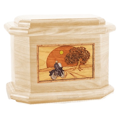 Motorcycle & Moon Maple Octagon Cremation Urn