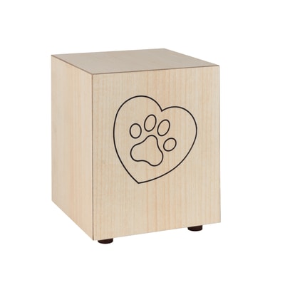 Wooden Paw Print Cube Cremation Urn