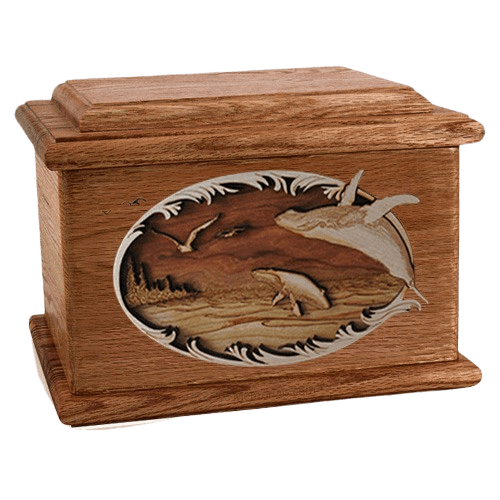 Whale & Calf Walnut Memory Chest Cremation Urn