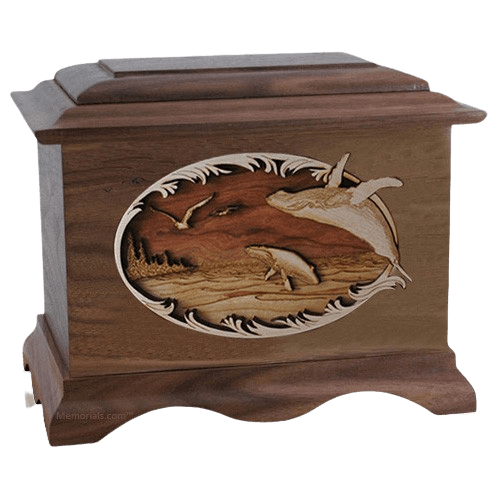 Whale & Calf Walnut Cremation Urn