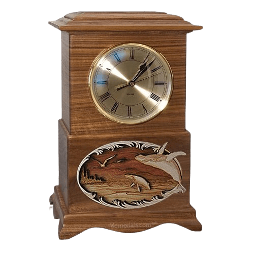 Whale and Calf Clock Walnut Cremation Urn