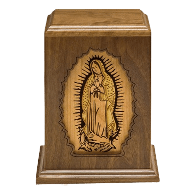 Lady of Guadalupe Wood Cremation Urn